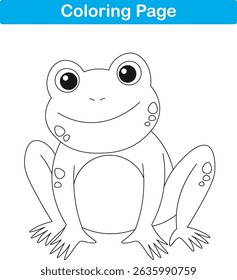 Funny cartoon frog. Coloring pages. Vector illustration
