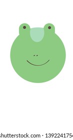 Funny cartoon frog face. Cute frog round vector graphic icon. Green frog animal head, face illustration.