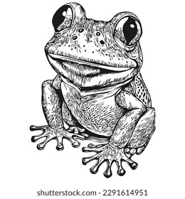 Funny cartoon frog  line art illustration ink sketch toad
