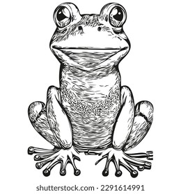 Funny cartoon frog  line art illustration ink sketch toad
