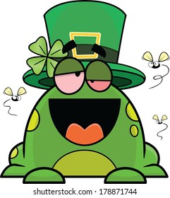 Funny cartoon frog, looking drunk, after St. Patrick's Day festivities. 