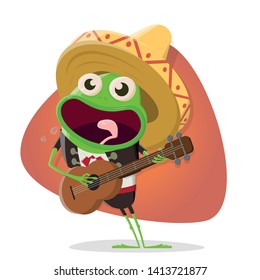 funny cartoon frog as mexican mariachi