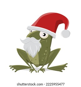 funny cartoon frog with santa clause hat