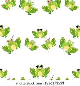 Funny cartoon frog  - seamless pattern. Background, textile, backdrop, wrapper, fabric. Vector file  not cropped - clipping mask used for easy editing.