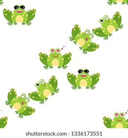 Funny cartoon frog  - seamless pattern. Background, textile, backdrop, wrapper, fabric. Vector file  not cropped - clipping mask used for easy editing.