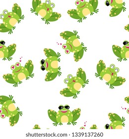 Funny cartoon frog  - seamless pattern. Background, textile, backdrop, wrapper, fabric. Vector file  not cropped - clipping mask used for easy editing.