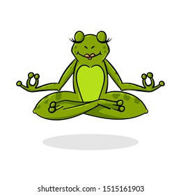 Funny Cartoon Frog in Yoga Pose - Vector Character