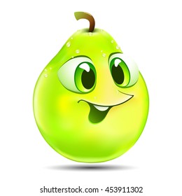 funny cartoon fruit pear with big eyes