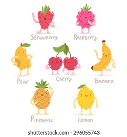 Funny cartoon fruits vector collection