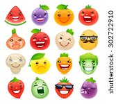 Funny Cartoon Fruits and Vegetables with Different Emotions. Isolated on white background.