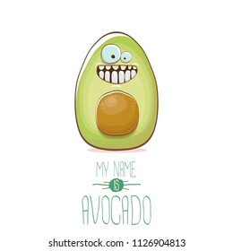 funny cartoon funky green avocado character isolated on white background. My name is avocado vector concept. vector healthy summer funky fruit character