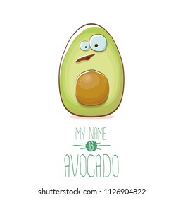 funny cartoon funky green avocado character isolated on white background. My name is avocado vector concept. vector healthy summer funky fruit character