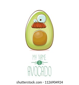 funny cartoon funky green avocado character isolated on white background. My name is avocado vector concept. vector healthy summer funky fruit character