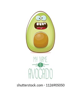 funny cartoon funky green avocado character isolated on white background. My name is avocado vector concept. vector healthy summer funky fruit character