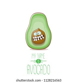 funny cartoon funky green avocado character isolated on white background. My name is avocado vector concept. vector healthy summer funky fruit character