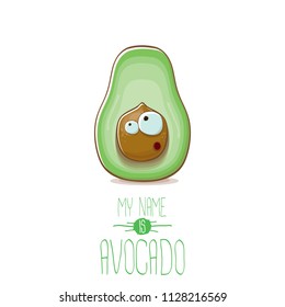funny cartoon funky green avocado character isolated on white background. My name is avocado vector concept. vector healthy summer funky fruit character