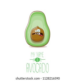 funny cartoon funky green avocado character isolated on white background. My name is avocado vector concept. vector healthy summer funky fruit character