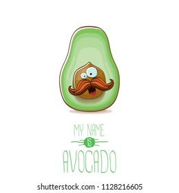funny cartoon funky green avocado character isolated on white background. My name is avocado vector concept. vector healthy summer funky fruit character