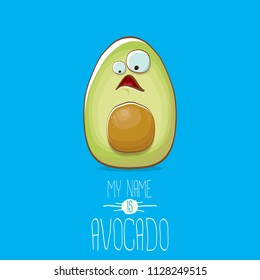 funny cartoon funky green avocado character isolated on blue background. My name is avocado vector concept. vector healthy summer funky fruit character