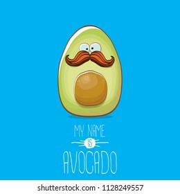 funny cartoon funky green avocado character isolated on blue background. My name is avocado vector concept. vector healthy summer funky fruit character