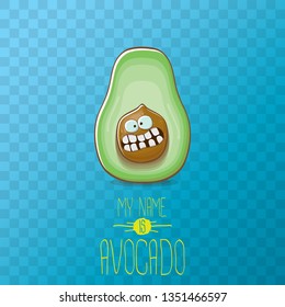 funny cartoon funky green avocado character isolated on transparent background. My name is avocado vector concept. vector healthy summer funky fruit character 