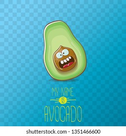 funny cartoon funky green avocado character isolated on transparent background. My name is avocado vector concept. vector healthy summer funky fruit character 