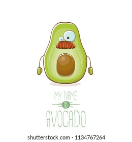 funny cartoon funky green tiny avocado character isolated on white background. My name is avocado vector concept. vector healthy summer funky fruit character