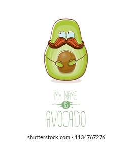 funny cartoon funky green tiny avocado character isolated on white background. My name is avocado vector concept. vector healthy summer funky fruit character