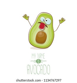 funny cartoon funky green tiny avocado character isolated on white background. My name is avocado vector concept. vector healthy summer funky fruit character