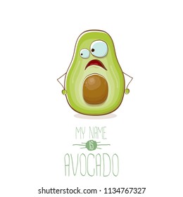 funny cartoon funky green tiny avocado character isolated on white background. My name is avocado vector concept. vector healthy summer funky fruit character