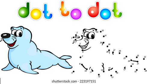 Funny cartoon fur seal dot to dot. Vector illustration for child