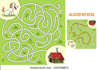 Funny cartoon game for kids. With solution. Vector illustration with separate layers.