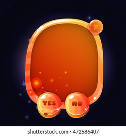 Funny cartoon game panels in space style, orange gui elements, vector isolated assets