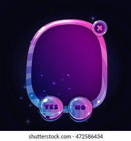Funny cartoon game panels in space style, purple gui elements, vector isolated assets