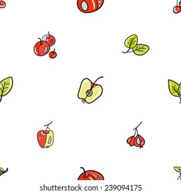 Funny cartoon garden fruit and leafs vector seamless pattern. 