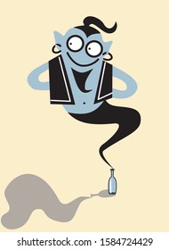 Funny cartoon genie from bottle vector illustration