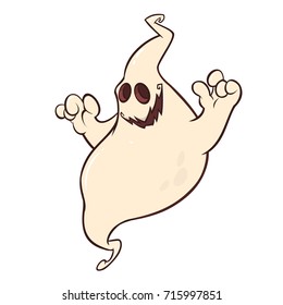 Funny cartoon genie character smiling. Vector illustration of scary ghost