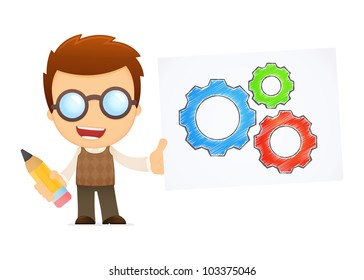 funny cartoon genius in various poses for use in advertising, presentations, brochures, blogs, documents and forms, etc.
