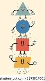 Cartoon groovy-Retro-Stil mit geometrischen Formen 