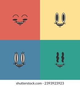 Funny cartoon geometric different shapes with happy emotions. Vector cartoon flat cute characters isolated.Groovy retro style.Geometric shapes pattern