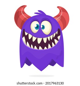 Funny cartoon ghost character. Illustration of cute and happy mythical monster alien creature. Halloween design. Great for party decoration, poster or package design