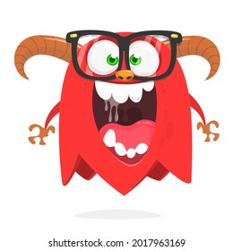 Funny cartoon ghost character. Illustration of cute and happy mythical monster alien creature laughing. Halloween design. Great for party decoration, poster or package design