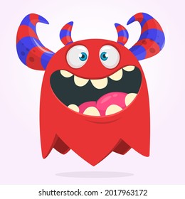 Funny cartoon ghost character. Illustration of cute and happy mythical monster alien creature. Halloween design. Great for party decoration, poster or package design
