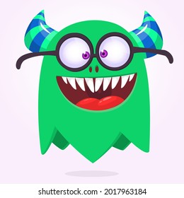 Funny cartoon ghost character. Illustration of cute and happy mythical monster alien creature. Halloween design. Great for party decoration, poster or package design