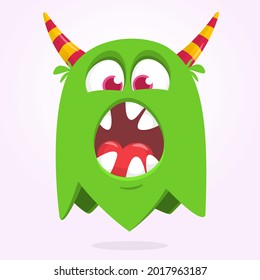 Funny cartoon ghost character. Illustration of cute and happy mythical monster alien creature. Halloween design. Great for party decoration, poster or package design