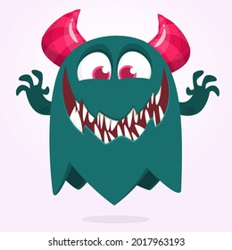 Funny cartoon ghost character. Illustration of cute and happy mythical monster alien creature. Halloween design. Great for party decoration, poster or package design
