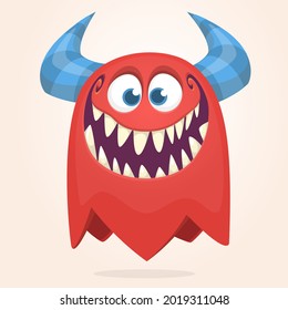 Funny cartoon ghost character. Illustration of cute and happy mythical monster alien creature. Halloween design. Great for party decoration, poster or package design