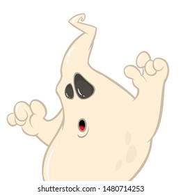 Funny cartoon ghost character smiling. Halloween illustration of scary ghost