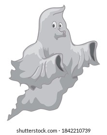 Funny cartoon ghost floating and whistling, isolated over white background.