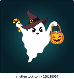 Funny cartoon ghost. Halloween vector illustration